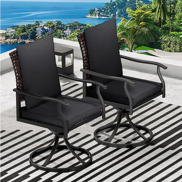 LAFWELL 7 Piece Outdoor Patio Dining Set with 6 Swivel Dining Chairs & 1 Large Round Dining Table,Bistro Furniture Set for Lawn, Garden, Deck, Backyard and Porch