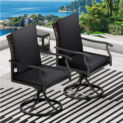 LAFWELL 7 Piece Outdoor Patio Dining Set with 6 Swivel Dining Chairs & 1 Large Round Dining Table,Bistro Furniture Set for Lawn, Garden, Deck, Backyard and Porch