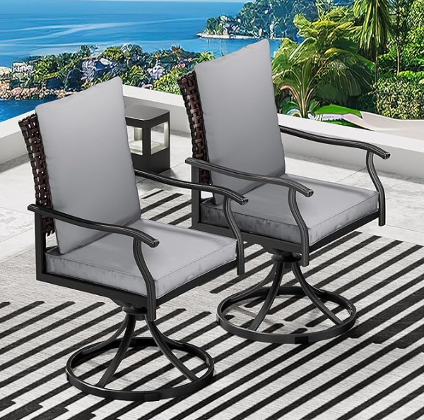 LAFWELL 7 Piece Outdoor Patio Dining Set with 6 Swivel Dining Chairs & 1 Large Round Dining Table,Bistro Furniture Set for Lawn, Garden, Deck, Backyard and Porch