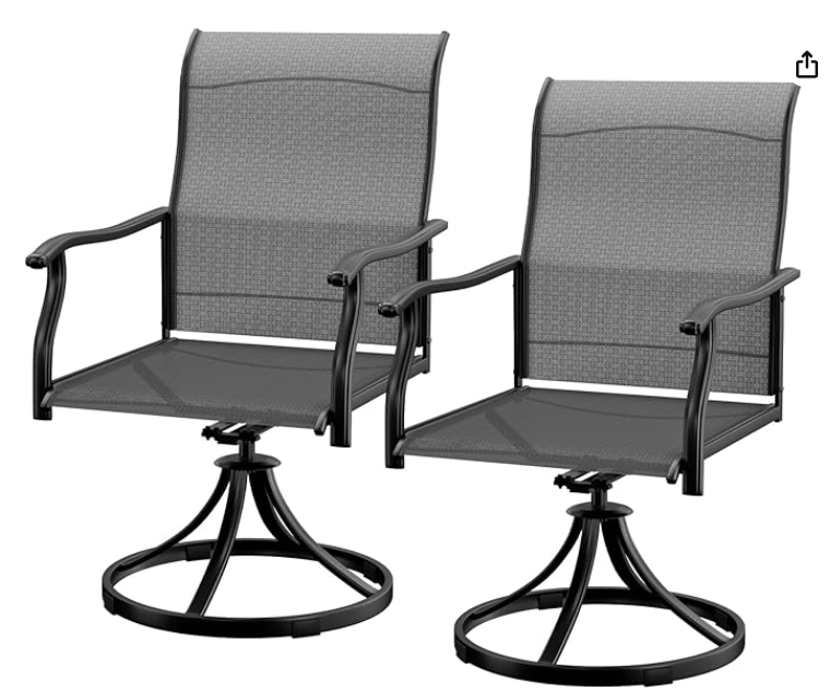 LAFWELL 7 Piece Outdoor Patio Dining Set with 6 Swivel Dining Chairs & 1 Large Round Dining Table,Bistro Furniture Set for Lawn, Garden, Deck, Backyard and Porch