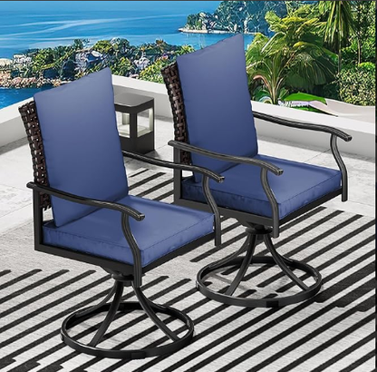 LAFWELL 7 Piece Outdoor Patio Dining Set with 6 Swivel Dining Chairs & 1 Large Round Dining Table,Bistro Furniture Set for Lawn, Garden, Deck, Backyard and Porch