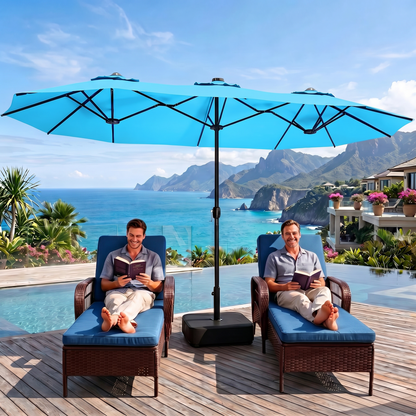 LAFWELL 15FT Double-Sided Patio Umbrella with Base Included, Large Outdoor Rectangular Market Umbrella for Backyard, Poolside, Lawn & Garden