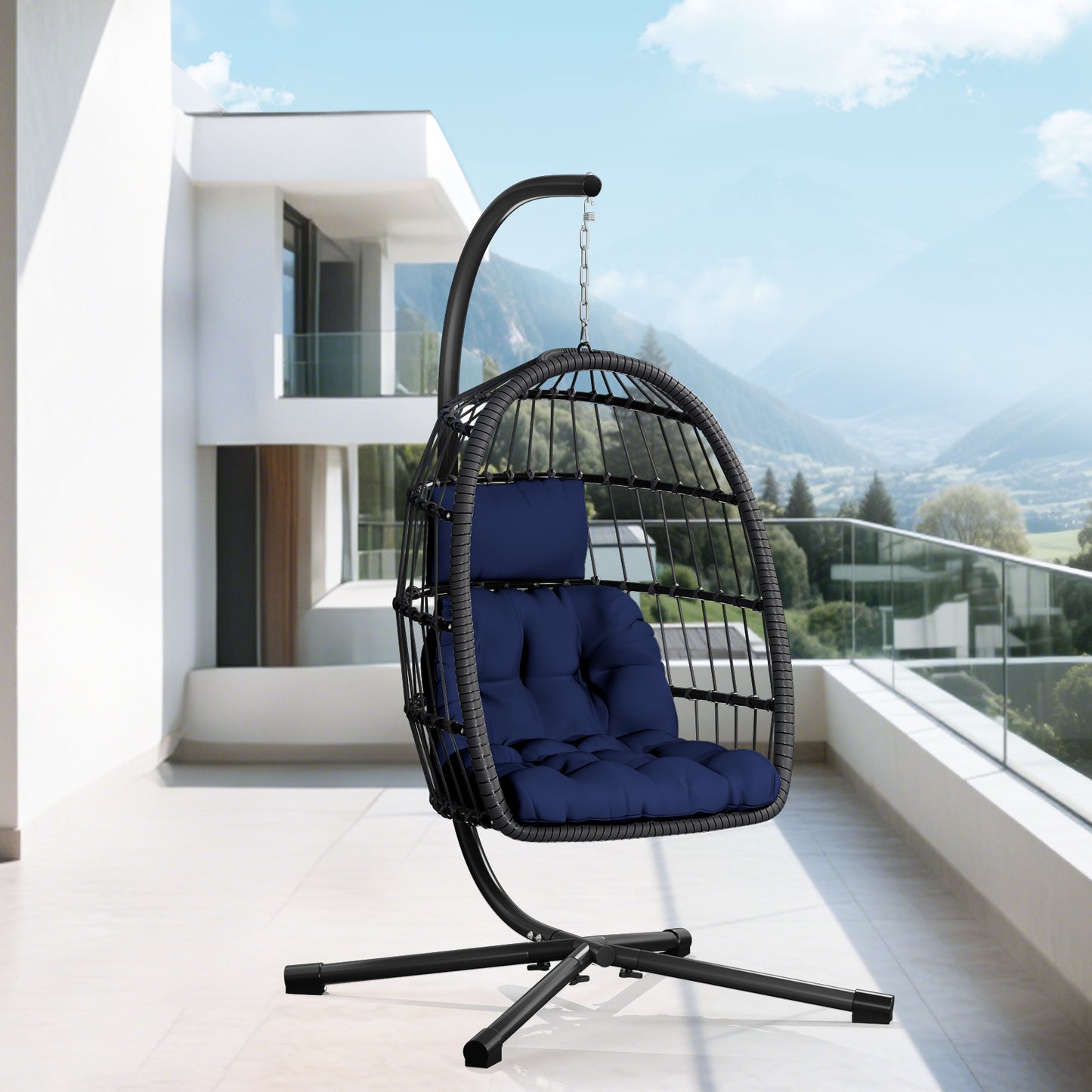 LAFWELL  Egg Chair with Stand,Patio Rattan Wicker Hanging Swing Egg Chair Hammock Chair for Bedroom Porch Garden,Thickened Aluminum Alloy Steel Frame and UV Resistant Cushion,350LBS Capacity