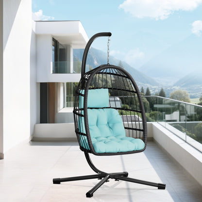 LAFWELL  Egg Chair with Stand,Patio Rattan Wicker Hanging Swing Egg Chair Hammock Chair for Bedroom Porch Garden,Thickened Aluminum Alloy Steel Frame and UV Resistant Cushion,350LBS Capacity