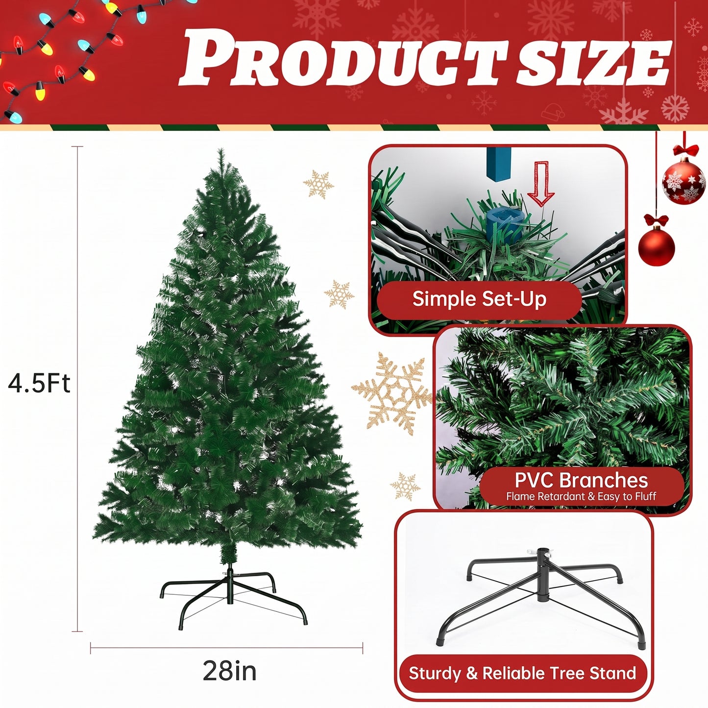 Premium 6FT Pre-Lit Classic Artificial Holiday Christmas Tree w/1,000 Branch Tips,250 LED Lights for Home,Office,Party Decoration