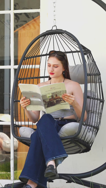 LAFWELL  Egg Chair with Stand,Patio Rattan Wicker Hanging Swing Egg Chair Hammock Chair for Bedroom Porch Garden,Thickened Aluminum Alloy Steel Frame and UV Resistant Cushion,350LBS Capacity