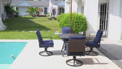 LAFWELL 7 Piece Outdoor Patio Dining Set with 6 Swivel Dining Chairs & 1 Large Round Dining Table,Bistro Furniture Set for Lawn, Garden, Deck, Backyard and Porch