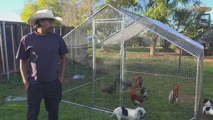 LAFWELL Petony Chicken Coop Outdoor Walk-in Poultry Cage Large Metal Pen Hen Run House Spire Shaped Cage with Waterproof Anti-Ultraviolet Cover,for Backyard Farm Rabbits Duck