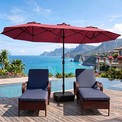 LAFWELL 15FT Double-Sided Patio Umbrella with Base Included, Large Outdoor Rectangular Market Umbrella for Backyard, Poolside, Lawn & Garden