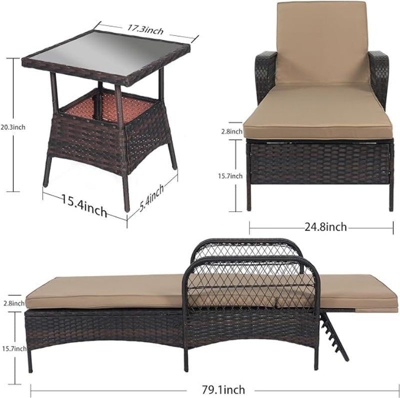 LAFWELL Rattan Outdoor Patio Lounge Chair  with 6 Adjustable Positions, Armrests, and Padded Cushions
