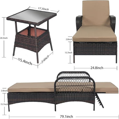 LAFWELL Rattan Outdoor Patio Lounge Chair  with 6 Adjustable Positions, Armrests, and Padded Cushions