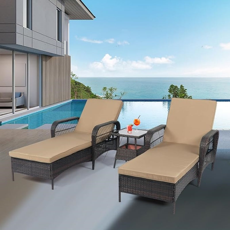 LAFWELL Rattan Outdoor Patio Lounge Chair  with 6 Adjustable Positions, Armrests, and Padded Cushions
