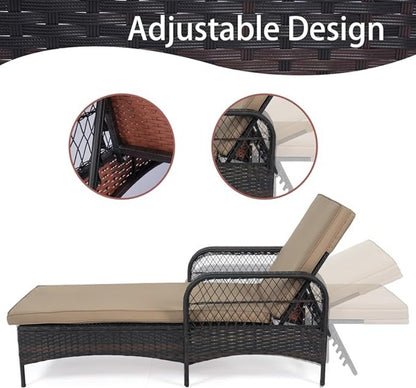 LAFWELL Rattan Outdoor Patio Lounge Chair  with 6 Adjustable Positions, Armrests, and Padded Cushions